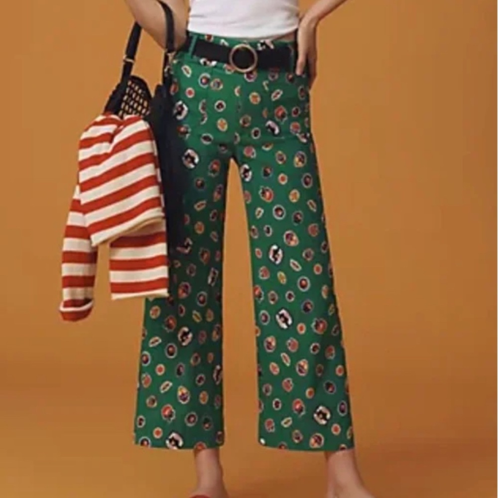 Maeve Green Wide-Leg Printed Pants